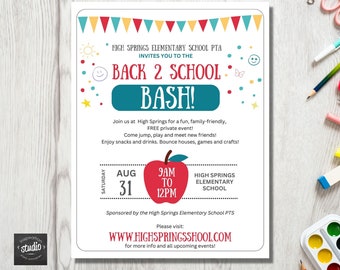 Back to School Bash Flyer Template - Editable School Open House Event Invitation, Easy-to-use Canva template that you edit yourself