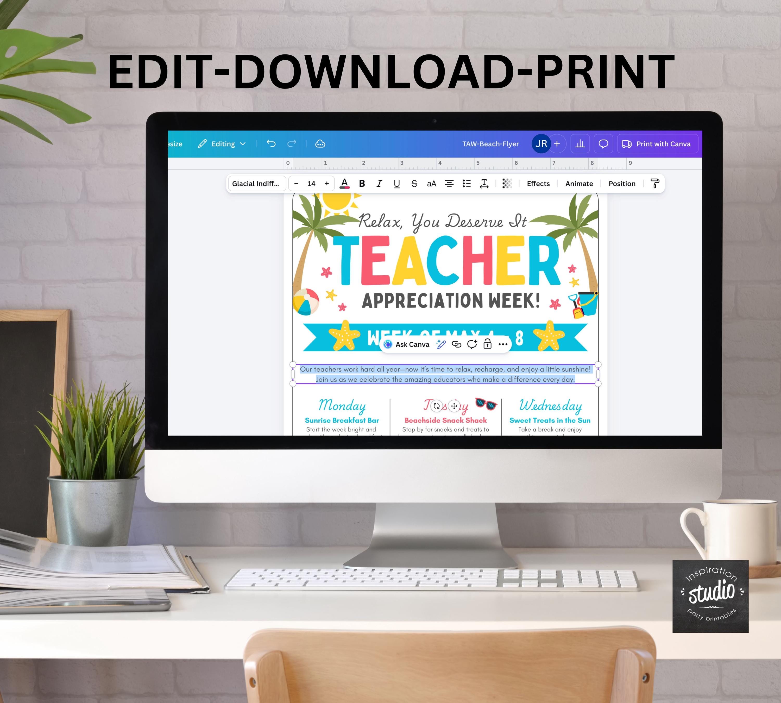 Relaxing Beach Theme Teacher and Staff Appreciation Week Flyer Template ...