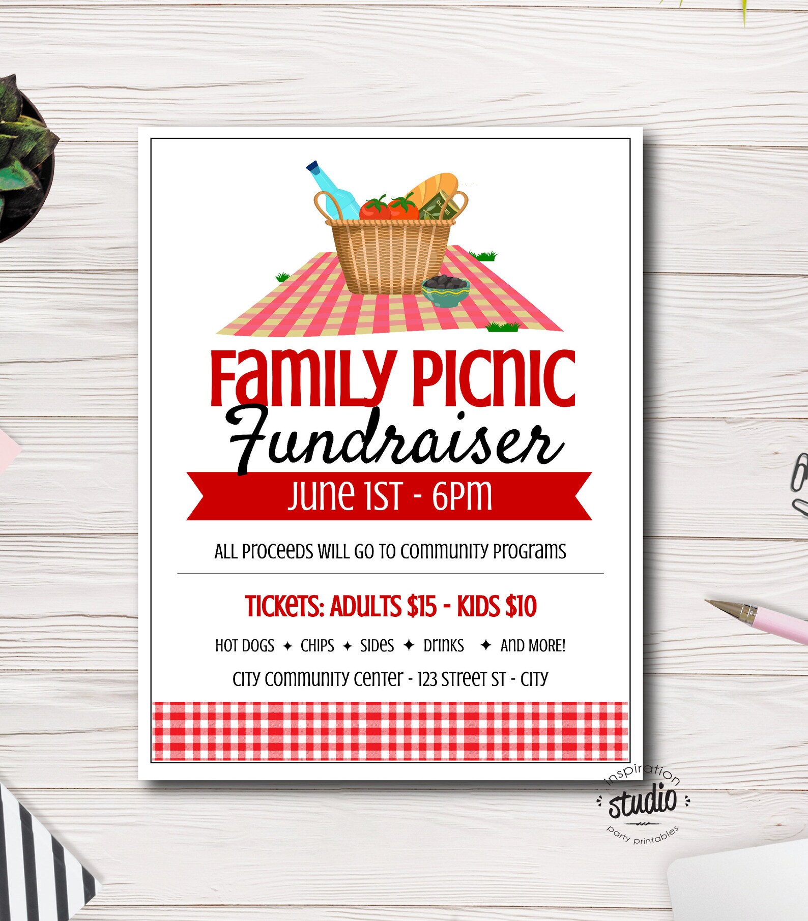Family Picnic Flyer Template Picnic Fundraiser School Event Etsy