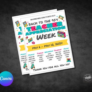 1990s Theme Teacher Appreciation Week Flyer Template | School Staff ...