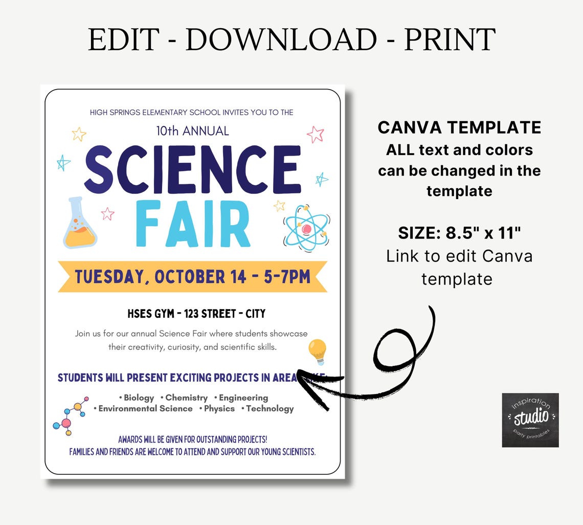 Science Flyer Frame Science Fair Flyer | School Science Night | Canva Template (digital ...