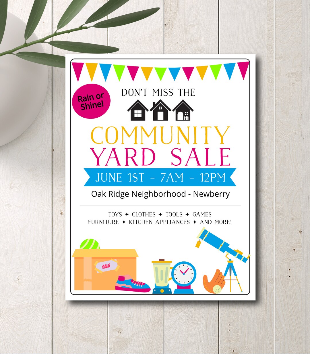 Buy Community Yard Sale Flyer Template, Spring Garage Sale Flyer, Neighborhood Yard Sale, Fundraiser, Easy to Use Template, Edit Yourself Online in India - Etsy