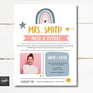 Flyer de tutoria editável | Modelo Canva fácil de usar e personalizável | Flyer de tutor de aparência profissional para seus serviços de tutoria