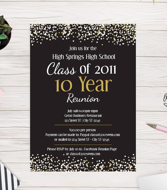 High School Reunion, College Reunion, Confetti, Printable Invitation, Easy to use Template, edit yourself Il_570xn
