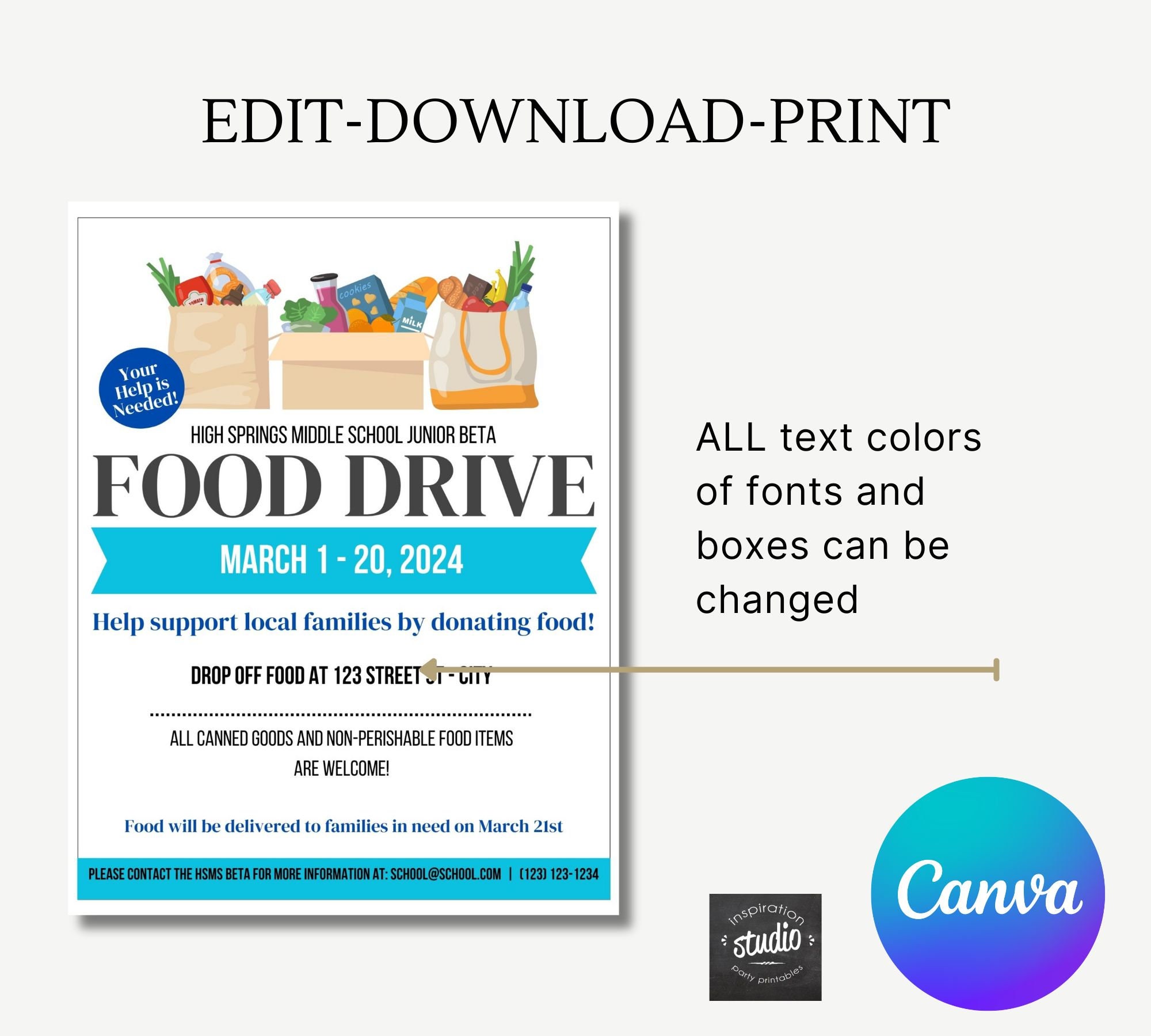 Editable Community Food Drive Flyer Template | Canned Food Drive ...
