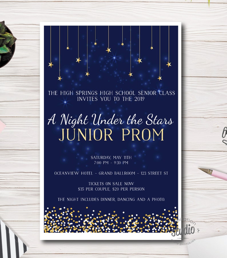 Paquet de bal de fin d'année à faire soi-même : sous les étoiles affiche de bal pour juniors et seniors à imprimer, billets, flyer et invitation image 7