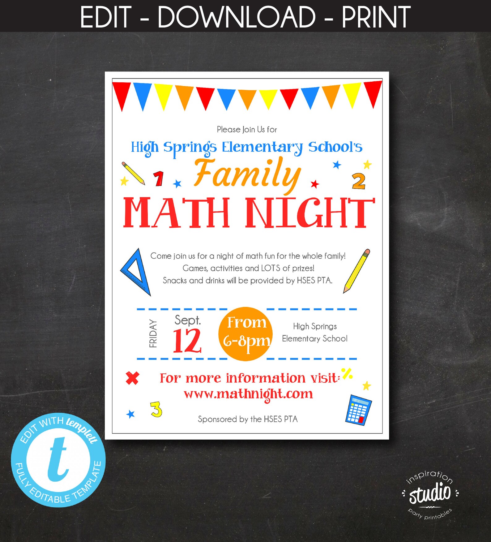 Family Math Night Event Flyer Template, School Math Night Flyer