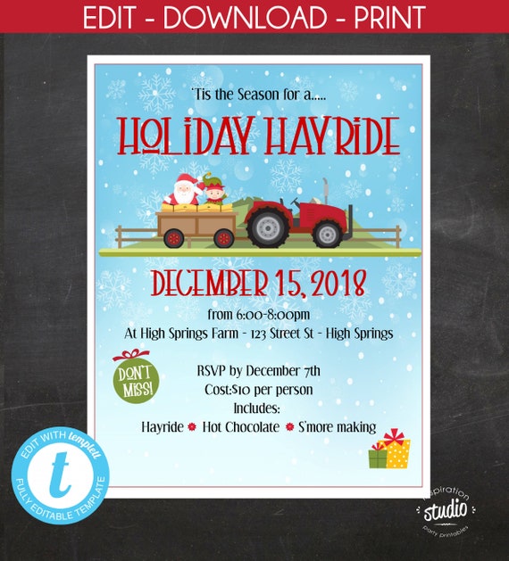 holiday hayride event flyer christmas flyer holiday flyer churches template edit yourself christmas flyer