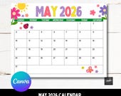 May 2026 Calendar | Editable Canva Monthly Planner with Spring Floral Design | Digital Download