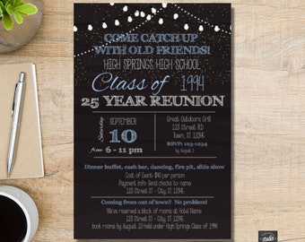 High School Reunion or College Reunion, Chalkboard Style with lights, Printable Invitation, Template, edit yourself