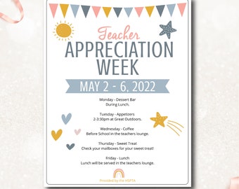Teacher Appreciation Week Poster and Flyer Template | PTA, PTO, School TAW Event | Easy to Use Template | Edit yourself | Boho Graphics