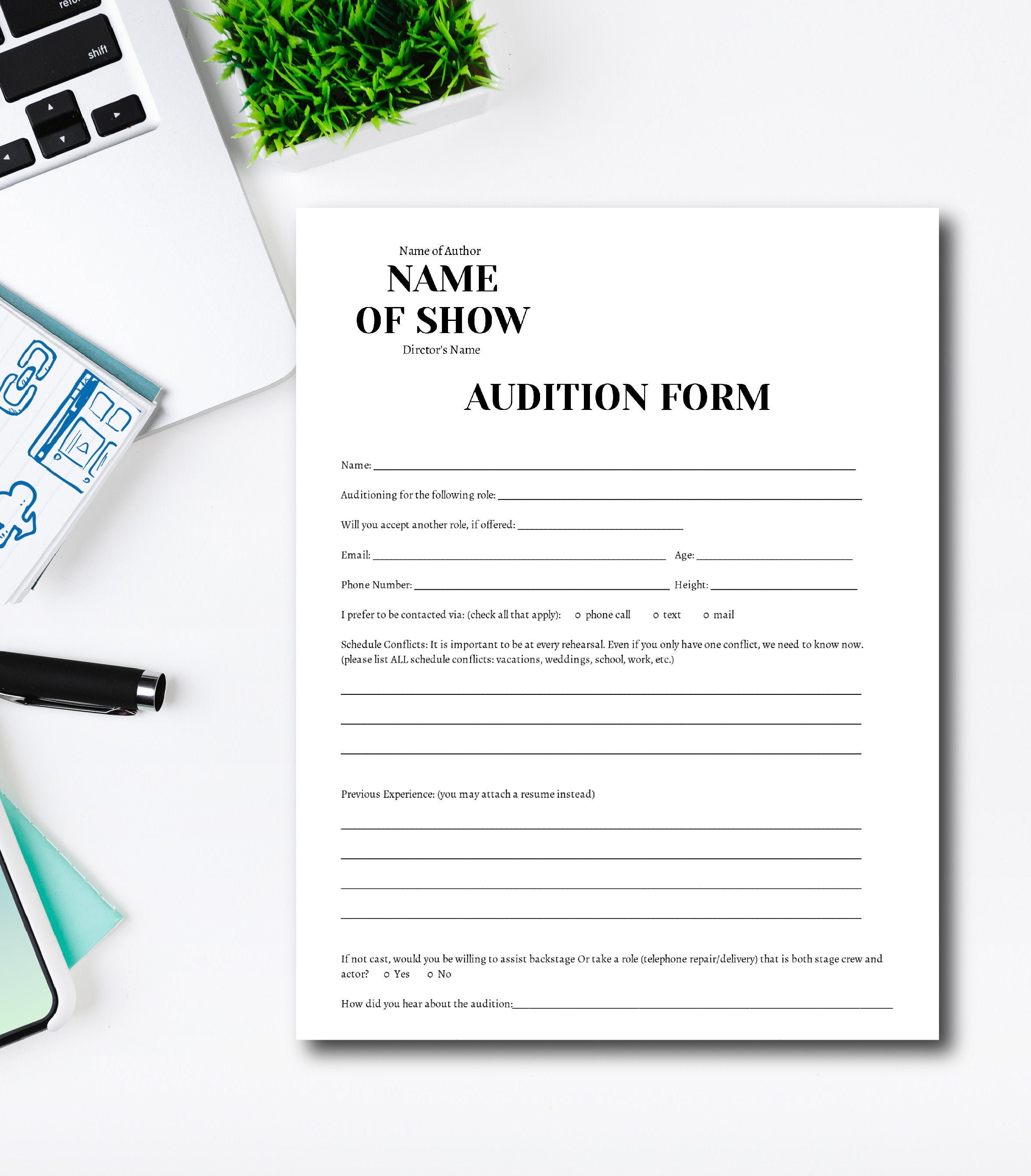 audition-form-template-digital-download-stage-manager-kit-atelier