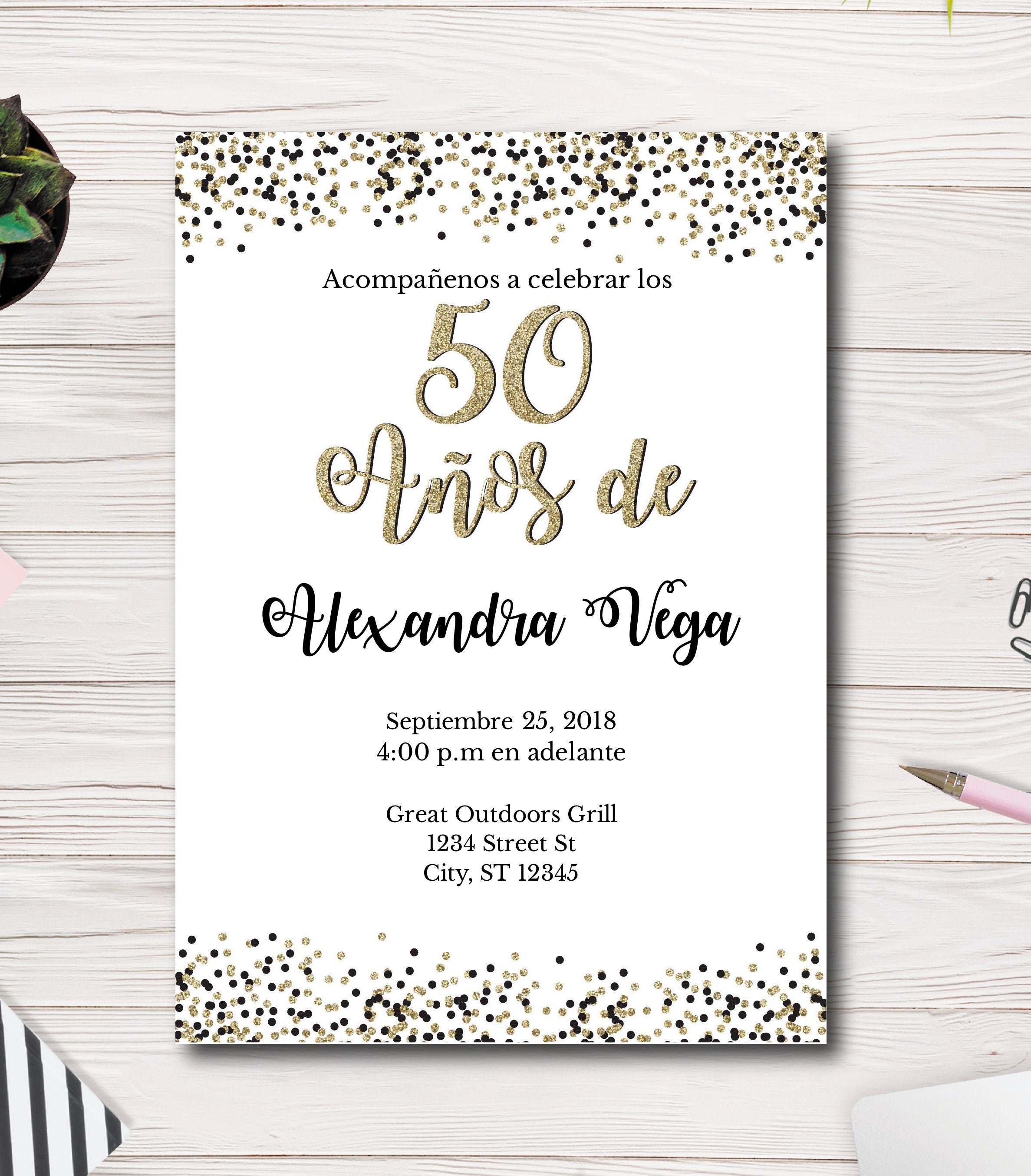 Invitación De 50 Años Mujer, SPANISH 50th Birthday Invitation, 50