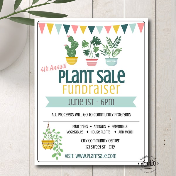 Plant Sale Fundraiser Flyer Template, School Fundraiser Flyer, PTA, PTO, School, Church, Community Plant Sale Flyer, Easy to use template