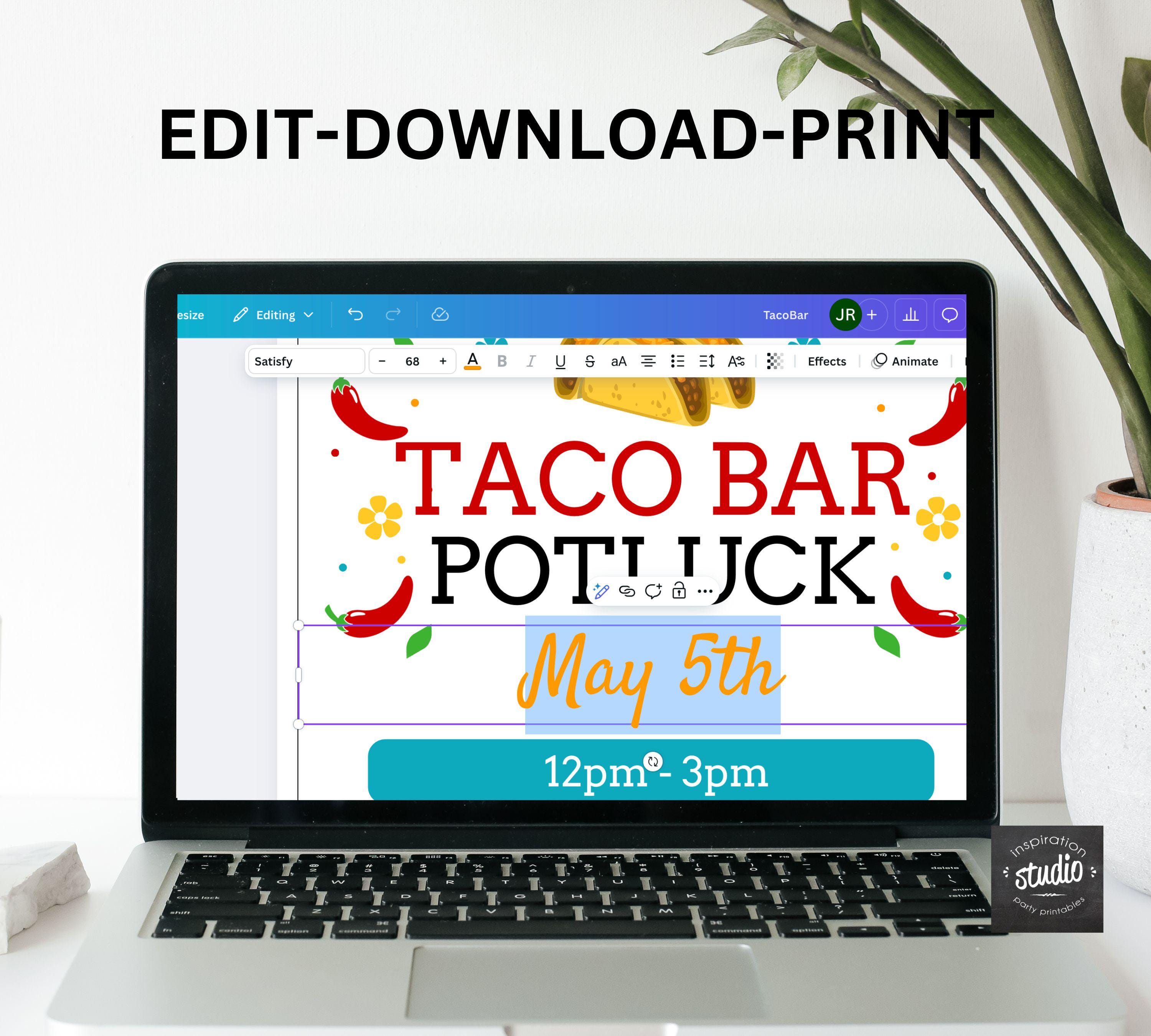 Taco Bar Potluck Flyer Template | Mexican Dinner Night | Taco Night ...