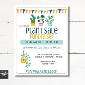 Plant Sale Fundraiser Flyer Template, School Fundraiser Flyer, PTA, School, Church, Community Plant Sale Flyer, Easy to use Canva template