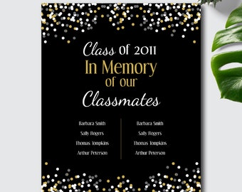 High School Reunion In Memory of Classmates Poster Template, College, Pick your colors, In memoriam poster, 16" x 20", 24" x 36"