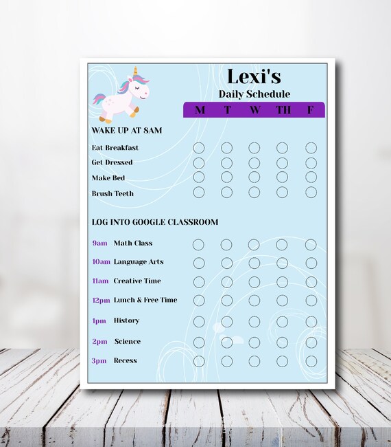 Kids Unicorn Daily School Schedule, Distant Learning Schedule, Home School Schedule, Easy to use template Il_570xn