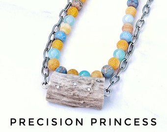 Swarovski Antler Section Blue & Yellow Beaded Necklace by Precision Princess