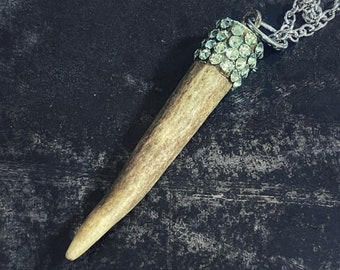Light Green Crystal Antler Necklace by Precision Princess
