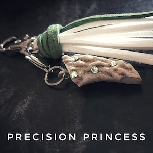 Peridot Swarovski Antler Keychain Purse Adornment with Green & White Tassel by Precision Princess image 1