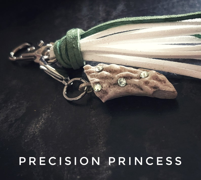 Peridot Swarovski Antler Keychain Purse Adornment with Green & White Tassel by Precision Princess image 1