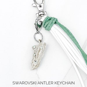 Peridot Swarovski Antler Keychain Purse Adornment with Green & White Tassel by Precision Princess image 2