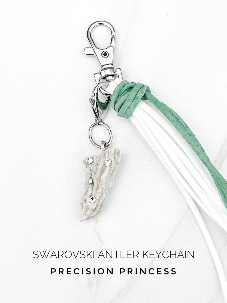 Peridot Swarovski Antler Keychain Purse Adornment with Green & White Tassel by Precision Princess image 2