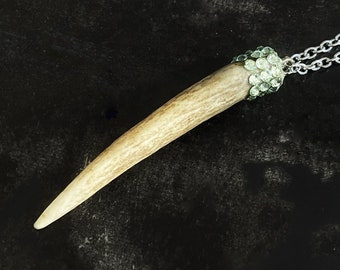 Light Green Crystal Antler Pendant by Precision Princess