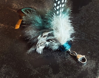 Blue Yellow & White Feather Handbag Keychain by Precision Princess