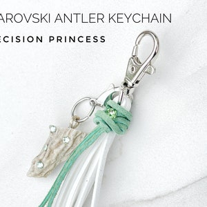 Peridot Swarovski Antler Keychain Purse Adornment with Green & White Tassel by Precision Princess image 6