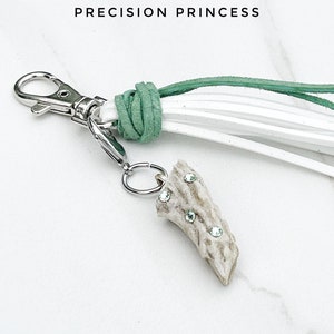 Peridot Swarovski Antler Keychain Purse Adornment with Green & White Tassel by Precision Princess image 3