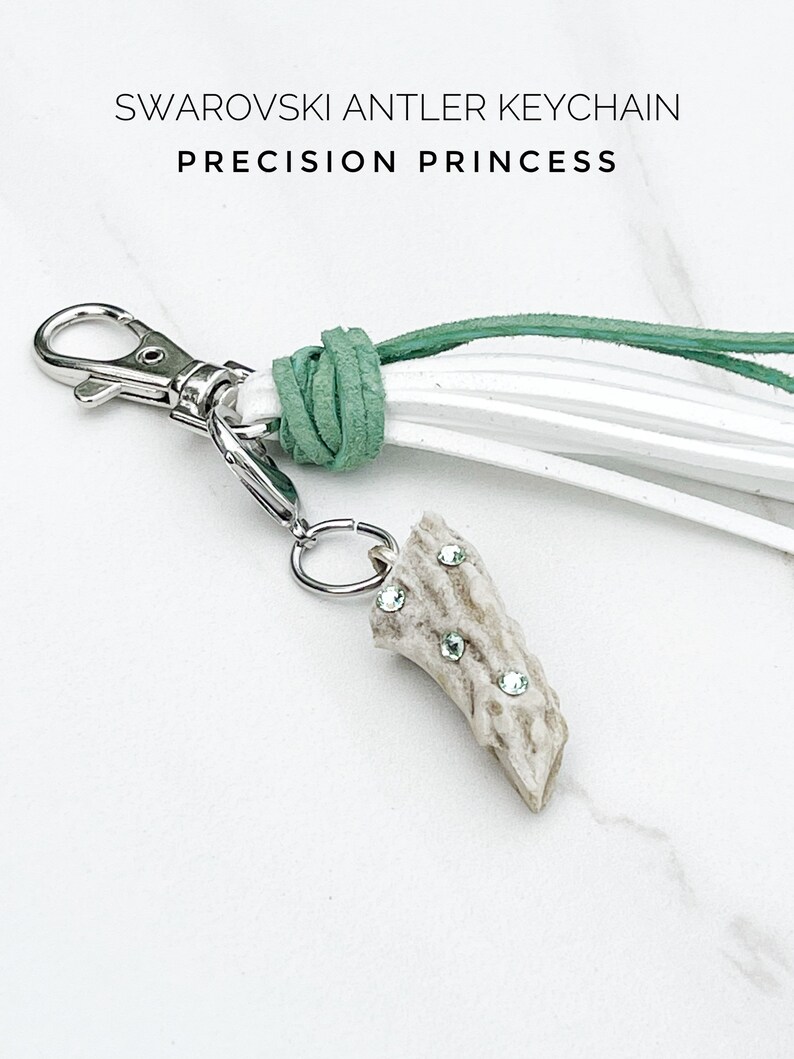 Peridot Swarovski Antler Keychain Purse Adornment with Green & White Tassel by Precision Princess image 3