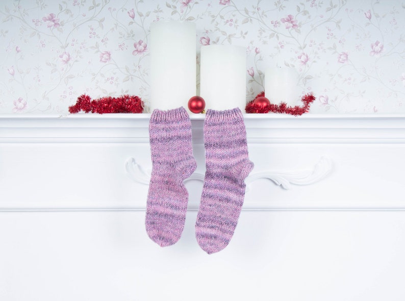 Pink Purple Wool Socks Warm Knitted Winter High-Quality House Home Socks Women Unique Socks Housewarming Birthday Valentines Gifts