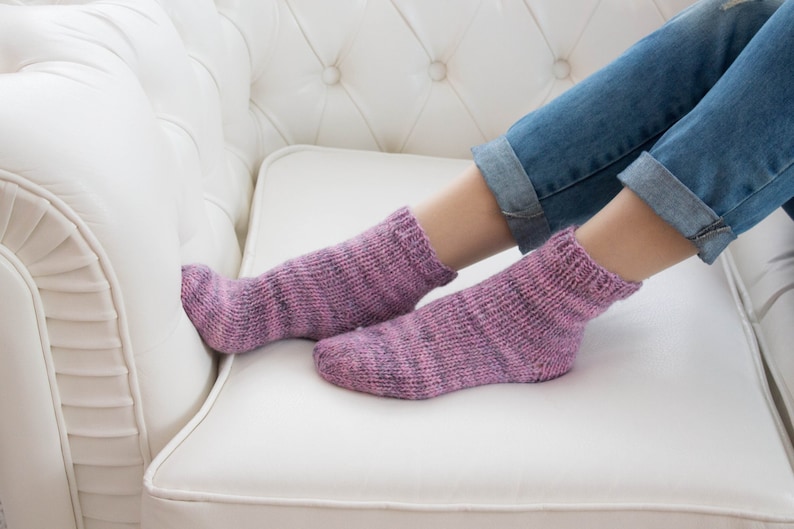Pink Purple Wool Socks Warm Knitted Winter High-Quality House Home Socks Women Unique Socks Housewarming Birthday Valentines Gifts