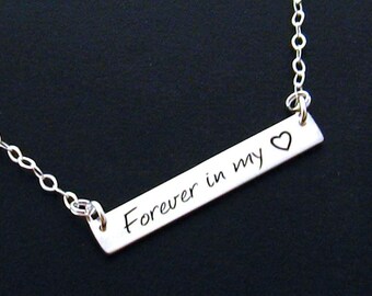 Sterling Silver Remembrance Necklace, Forever in My Heart Memorial Jewelry