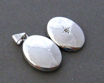 Collar pequeño de medallón de plata esterlina, medallón de dos fotos, regalo de mamá, medallón cúbico de zirconia, regalo de esposa, medallón de plata esterlina, regalo de joyería