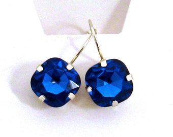 Sapphire Blue Earrings, Blue Bridesmaid Jewelry Square Crystal Royal Blue Earrings Bridesmaid Earrings Royal Blue Bridesmaid Wedding Jewelry