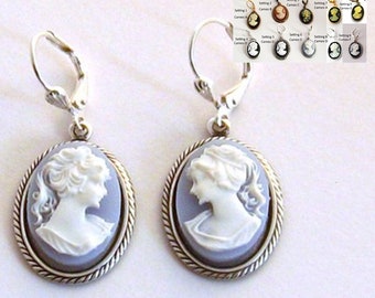 Cameo Earrings, Victorian Earrings, Cameo Jewelry, Victorian Jewelry Gift for Mom Wife, Two Sisters Earrings BFF Jewelry Gifts, Blue Cameo