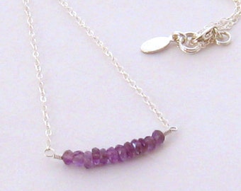Minimalist Purple Necklace, Amethyst Gemstone Bar Jewelry, Purple Gemstone Necklace, Sterling Silver