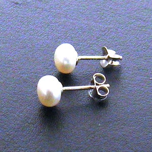 Genuine Freshwater Pearl Stud Earrings, Sterling Silver White Pearl ...