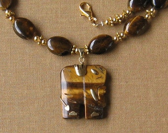 Tigers Eye Necklace, Elephant Jewelry