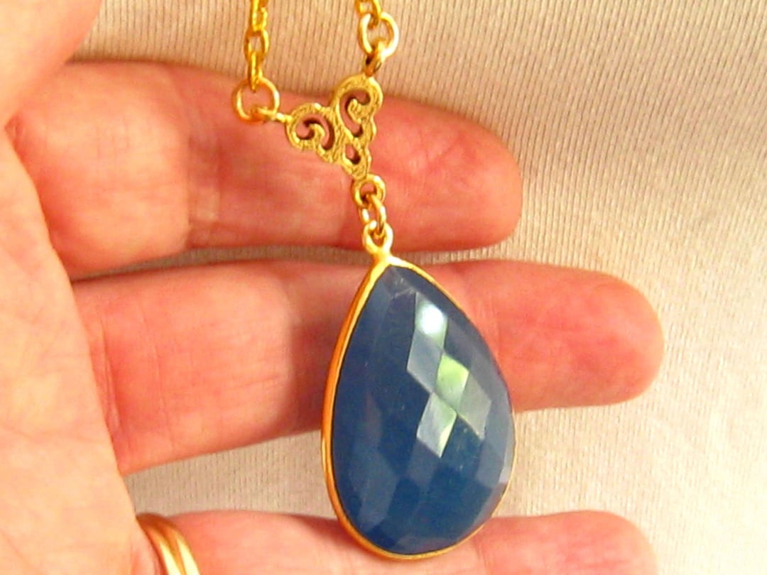 Blue Stone Necklace, Blue Pendant Necklace, Blue Teardrop Necklace