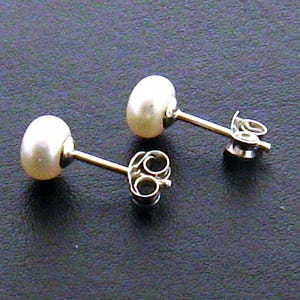 Genuine Freshwater Pearl Stud Earrings Sterling Silver White - Etsy