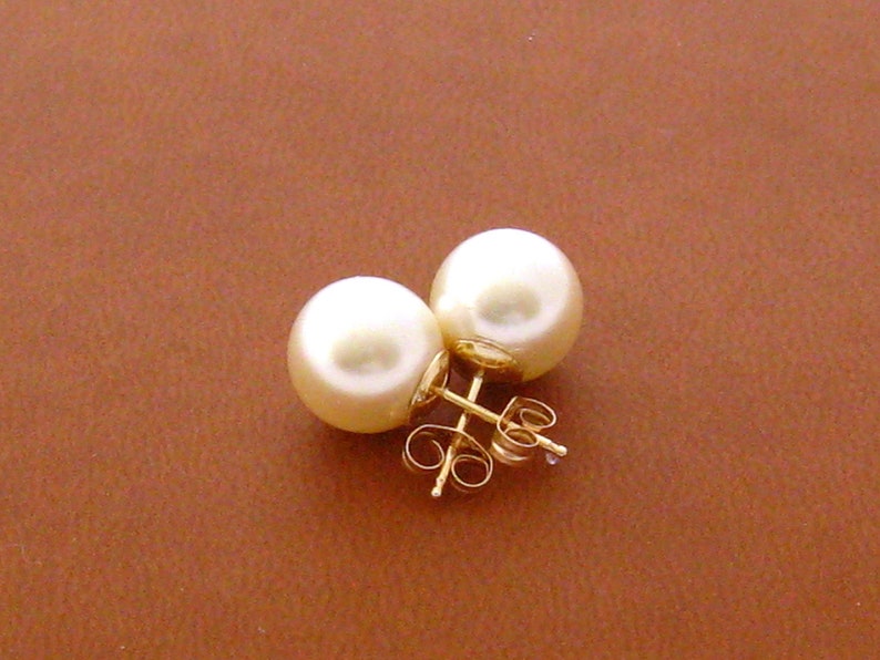 Pearl Stud Earrings,14 Carat Gold Filled 10 mm Large Pearl Earrings, Sweet 16, Pearl Ear Studs, Wedding Jewelry, Bridesmaids Gifts image 2