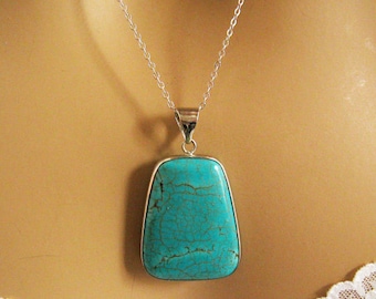 Blue Turquoise Necklace, Turquoise Pendant Necklace, Blue Stone Necklace, December Birthstone, Turquoise Pendant, Everyday Necklace