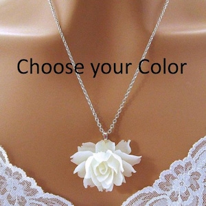 4th Anniversary Gift for Her/White Rose Necklace/Flower Jewelry/Flower Necklace/Fourth Anniversary Gift/Flower Anniversary Gift for Wife