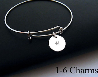 Personalized Charm Bracelet, Hand-Stamped Initial Bracelet, Personalized Jewelry Gift, 1-6 Charms, Gifts for Women, Mothers Day Gift for her