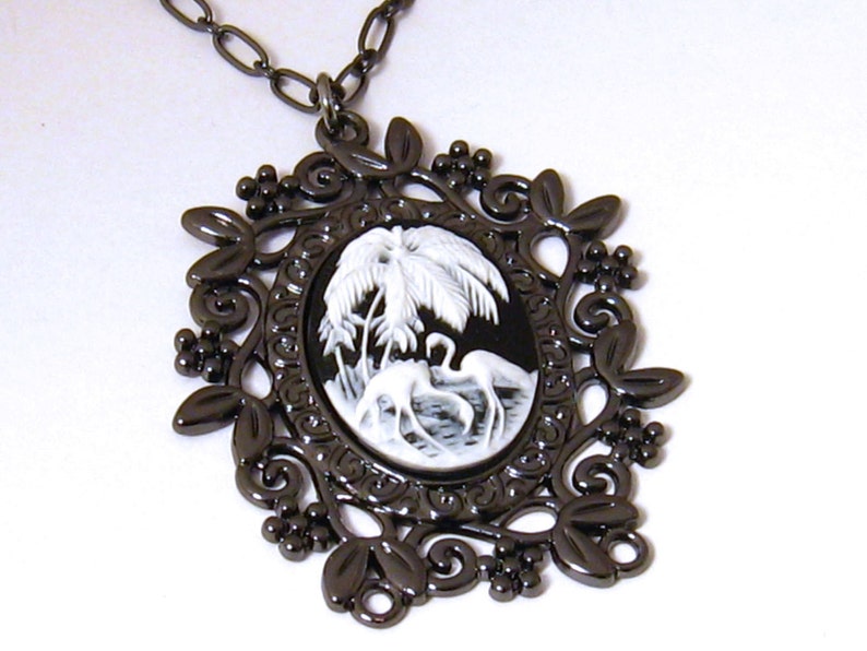 Flamingo Cameo Necklace, Flamingo Gift, Flamingo Jewelry Gift, Jewelry Flamingo, Necklace Flamingo image 2