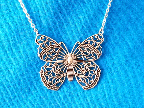 Large Butterfly Necklace Silver 